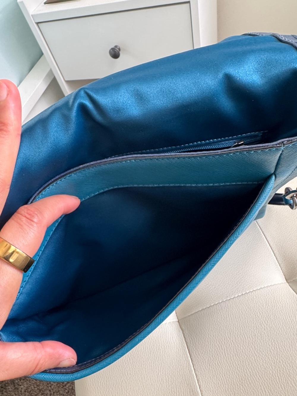 Coach Sadie Teal Leather Top-Handle Satchel with Strap - Picture 10 of 15